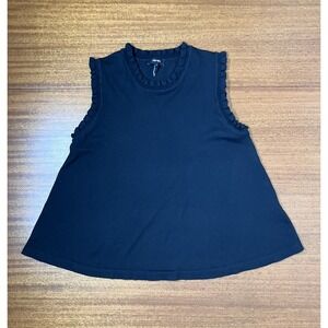 ME+EM Wool Silk Ruffle Neck Sleeveless Knit Top Black Women's Medium Casual Cute